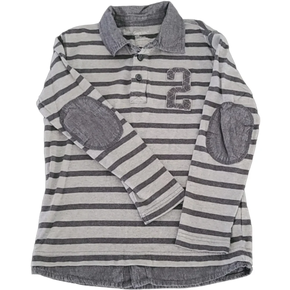 GAP KIDS Twofer Chambray Gray Striped Long Sleeve Polo Rugby Shirt S 6 7